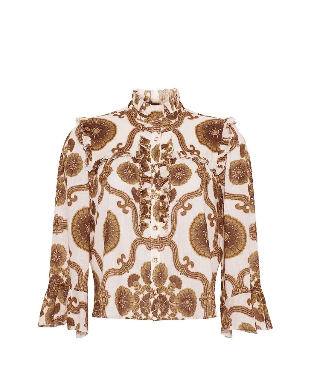 Cara Cara White Ruffle-Trimmed Floral-Print Top