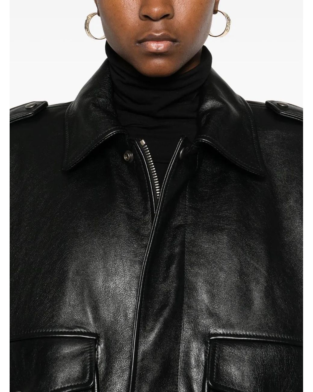 Saint Laurent Black Flap-Pocket Leather Jacket