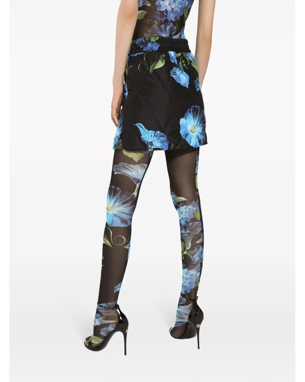 Dolce & Gabbana Black Floral-Print High-Waisted Miniskirt