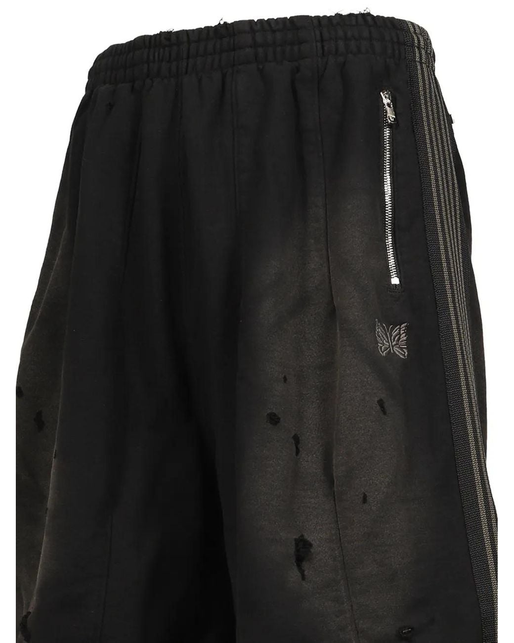 Needles Black H.D. Damaged-Effect Track Shorts for men