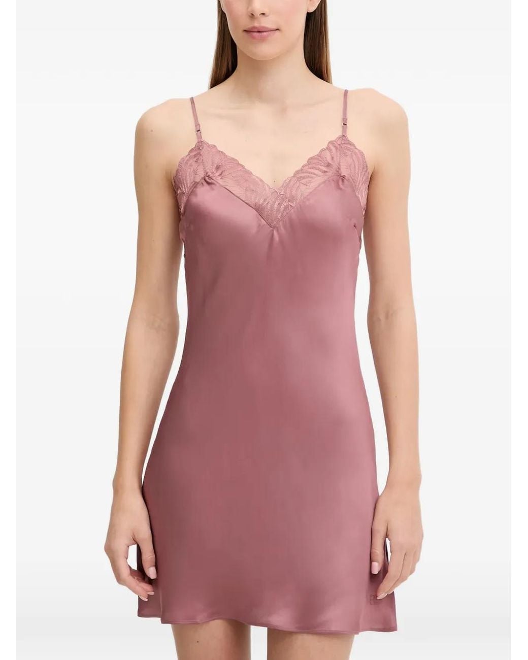 Chantelle Purple Legend Lace-Trim Satin Nightdress