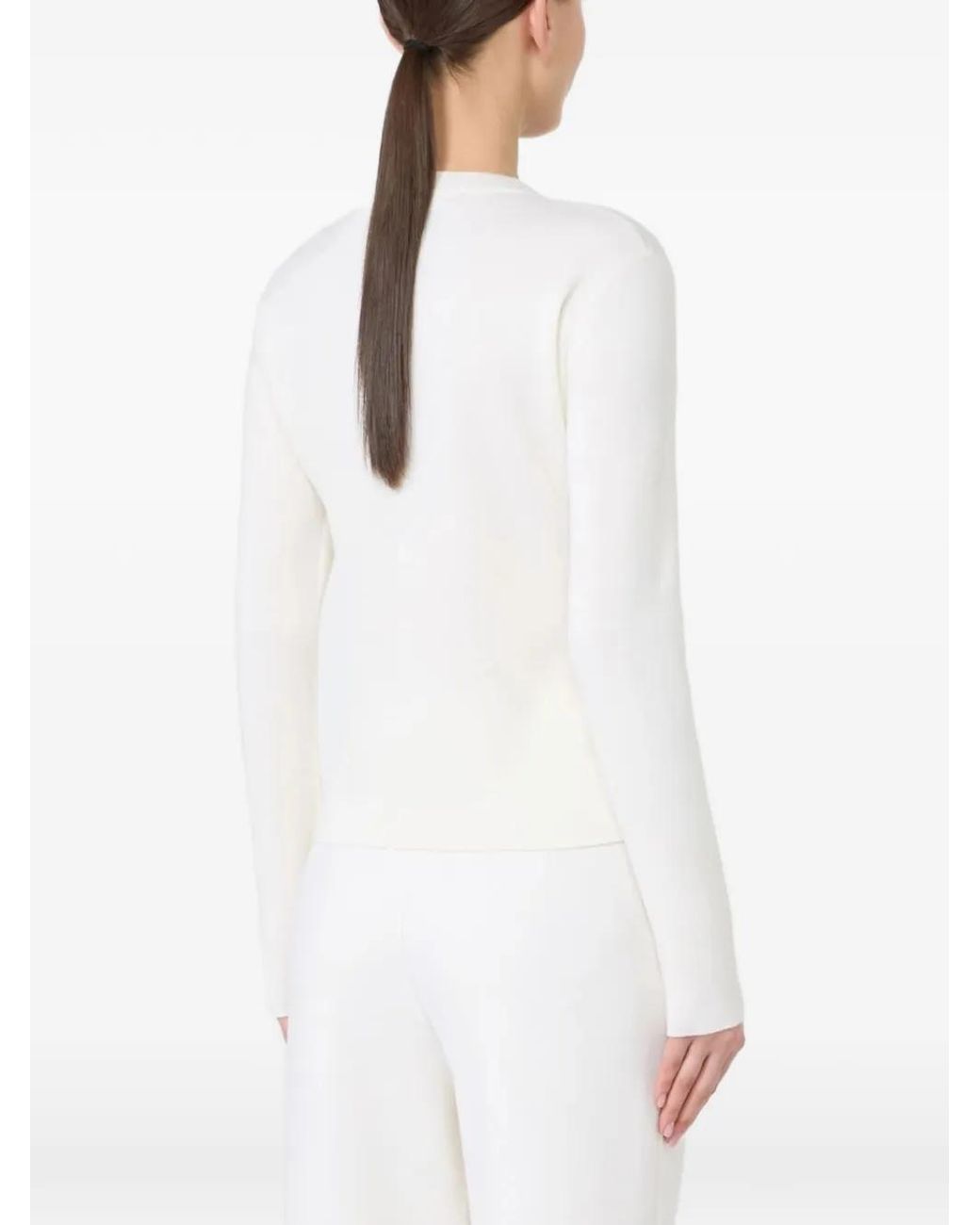 Max Mara White Pull En Laine À Logo Embossé