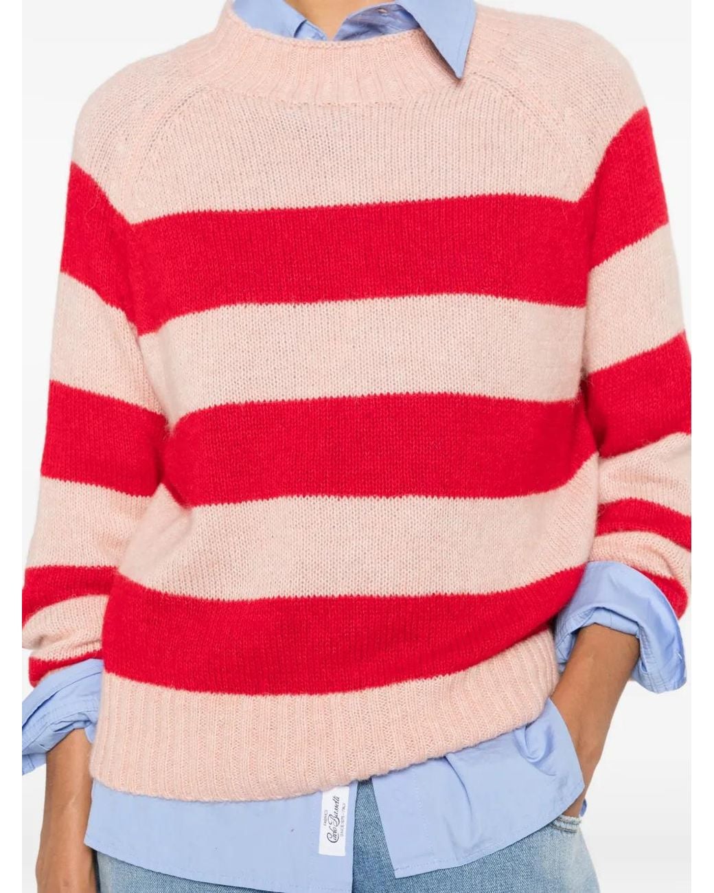 Psophia Red Striped Raglan-Sleeve Wool Sweater