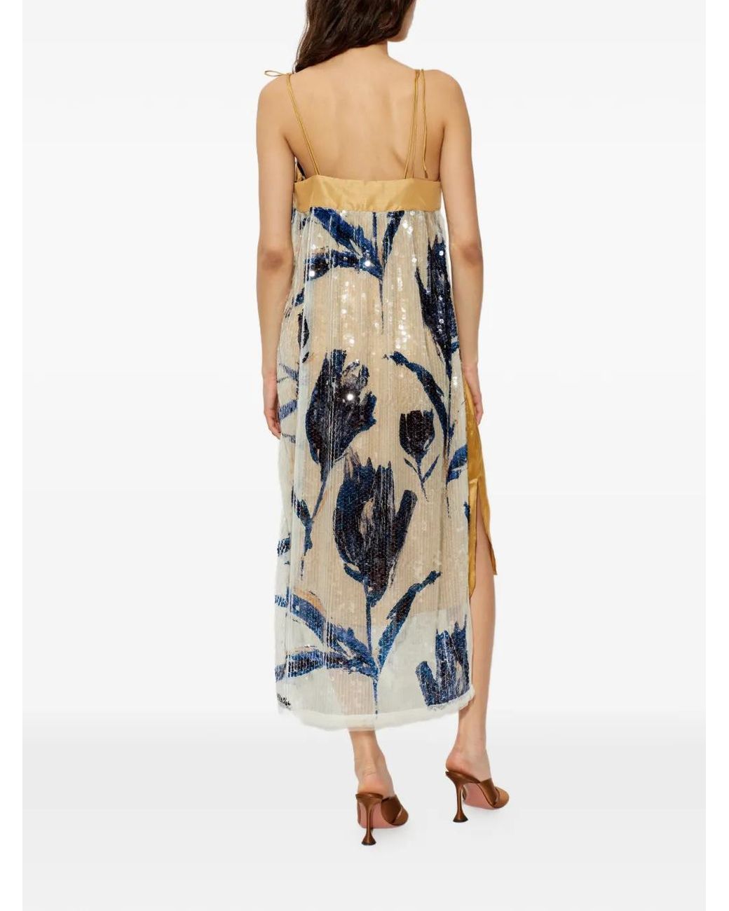 Munthe White Nara Sequin-Embellished Floral-Print Midi Dress