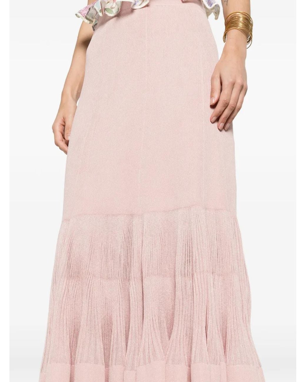 Zimmermann Pink Luna Pleated Frill Midi Skirt