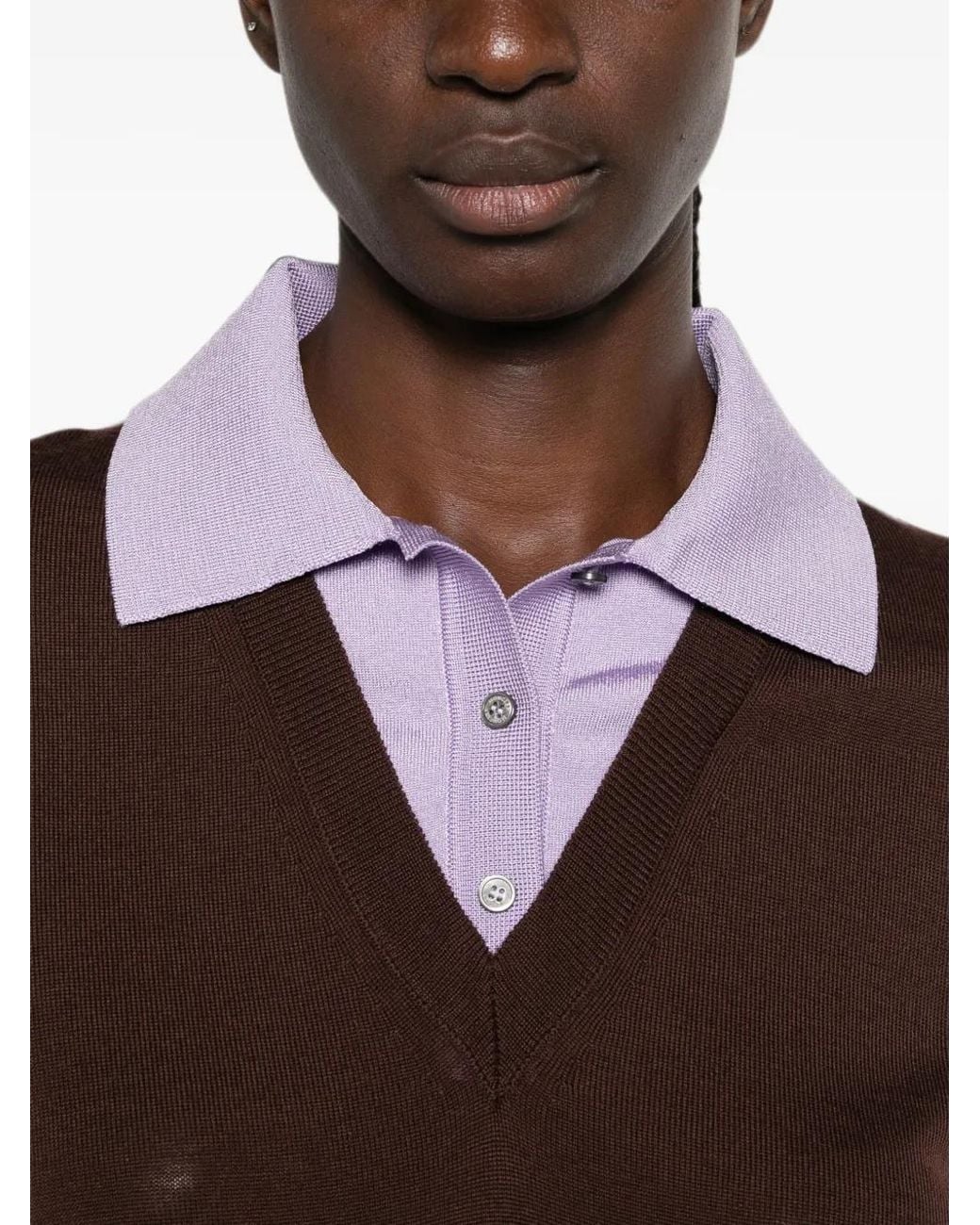 Moncler Brown Polo Boutonné À Effet Superposé