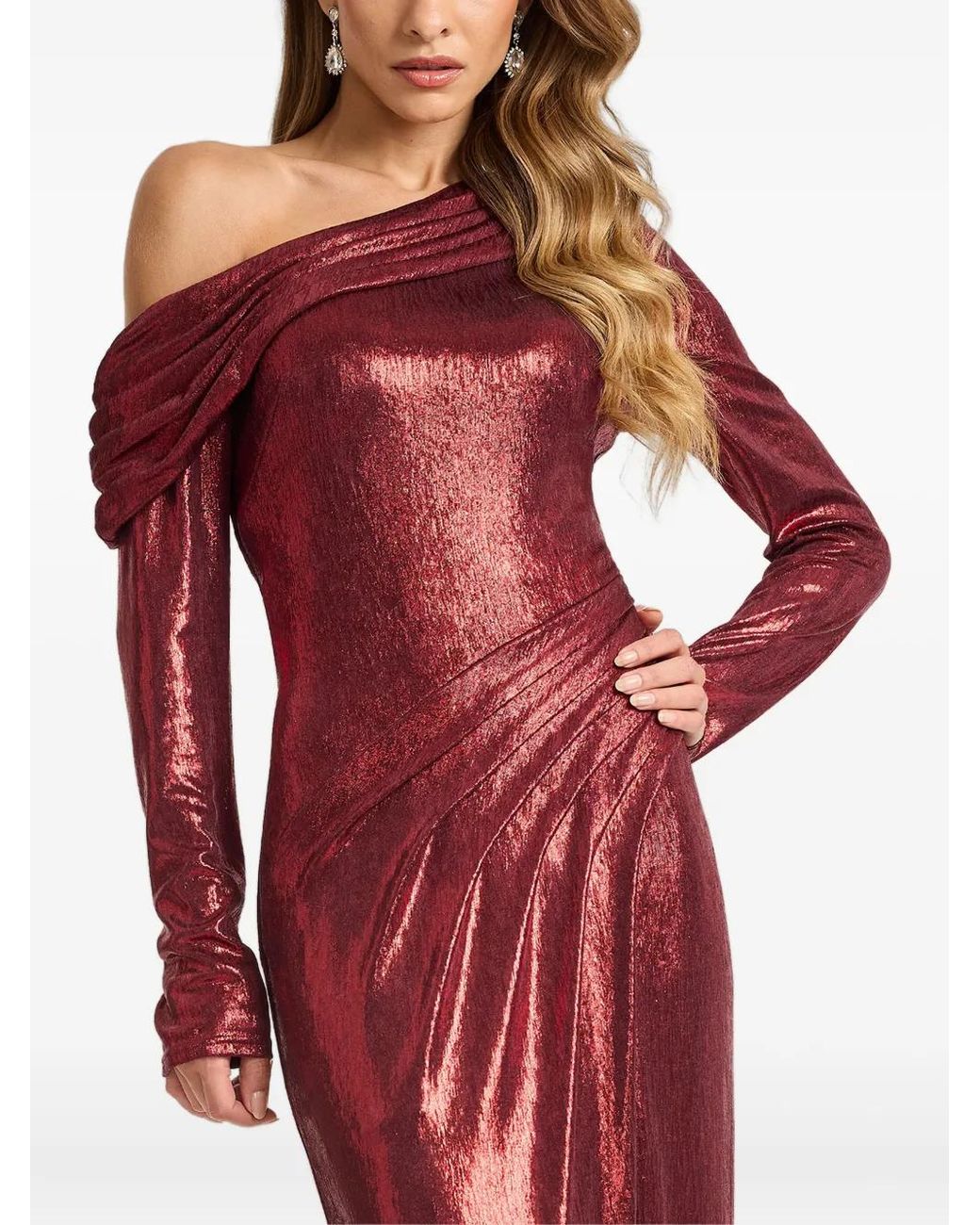 Tadashi Shoji Red One-Shoulder Slit Maxi Dress