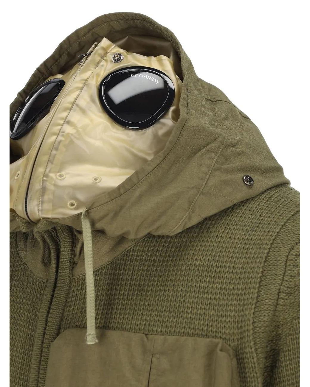 C P Company Green Zip-Up Patch-Pocket Hoodie for men