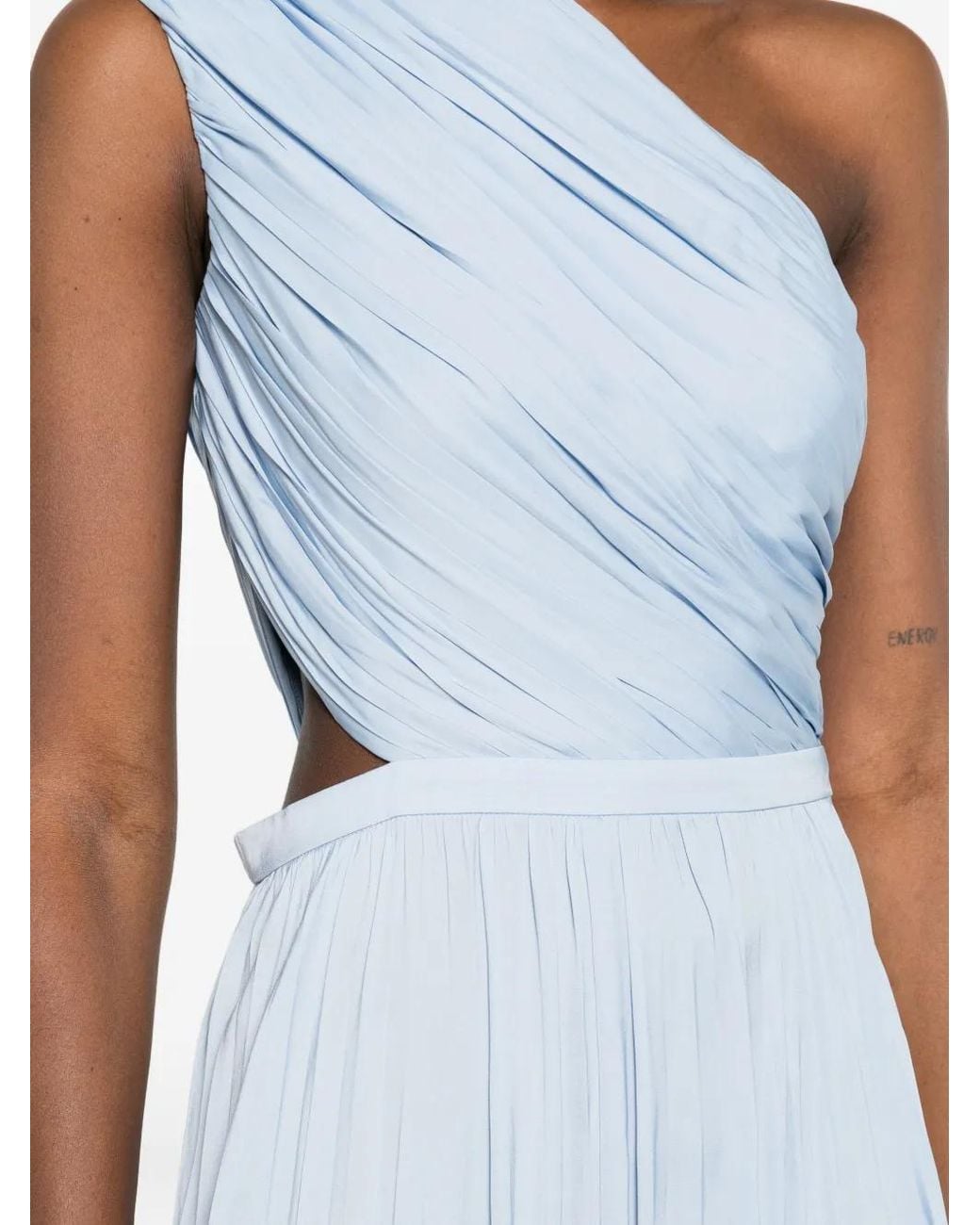Maje Blue Asymmetrical Pleated Maxi Dress