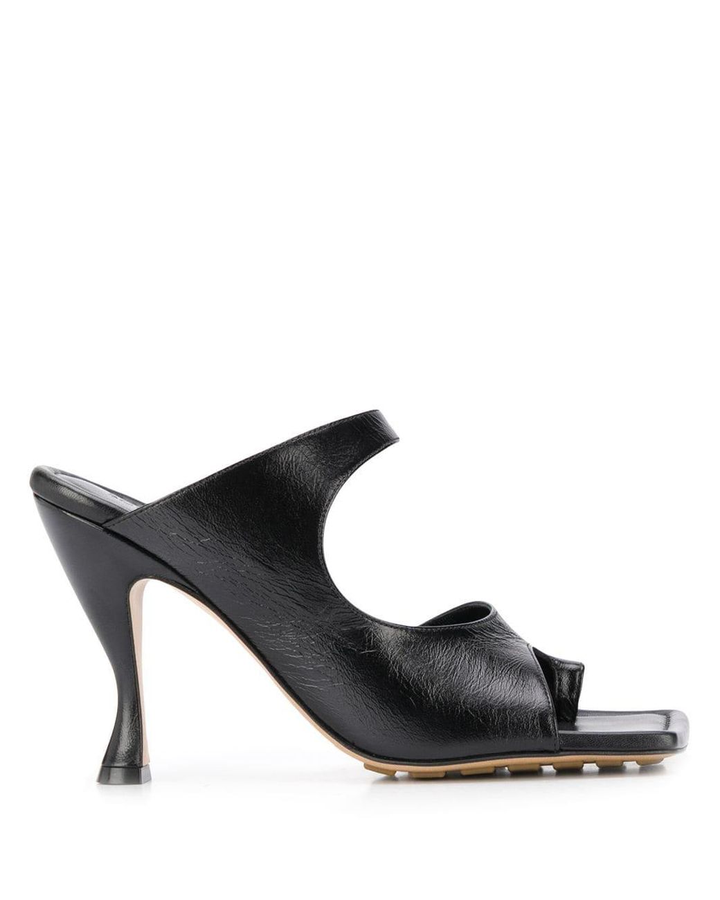 Bottega Veneta Leather Square Toe Strappy 90mm Sandals in Black - Lyst