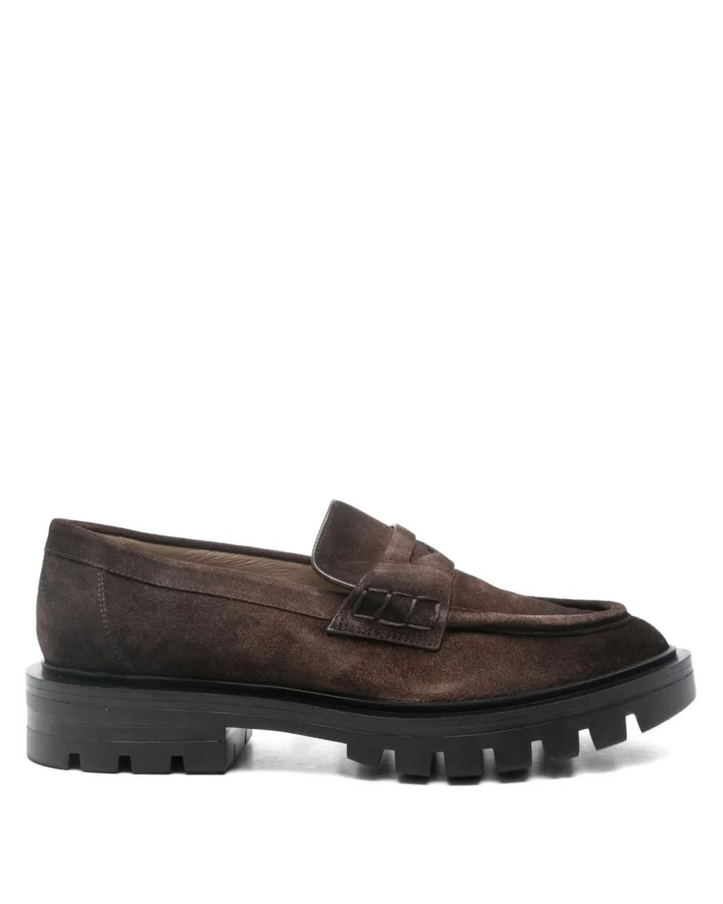 Santoni Brown Suede Penny Loafers