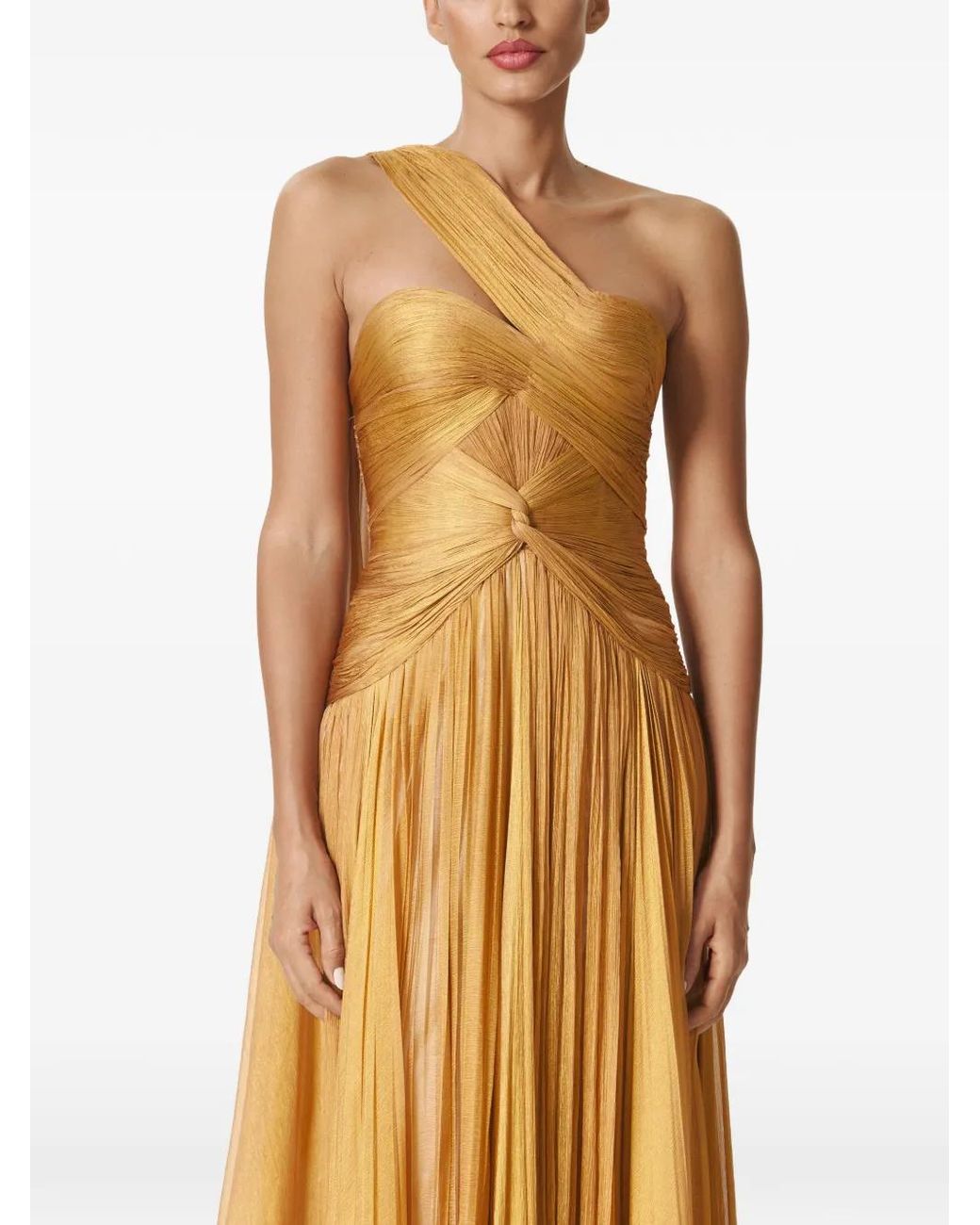IRIS SERBAN Orange One-Shoulder Draped Gown