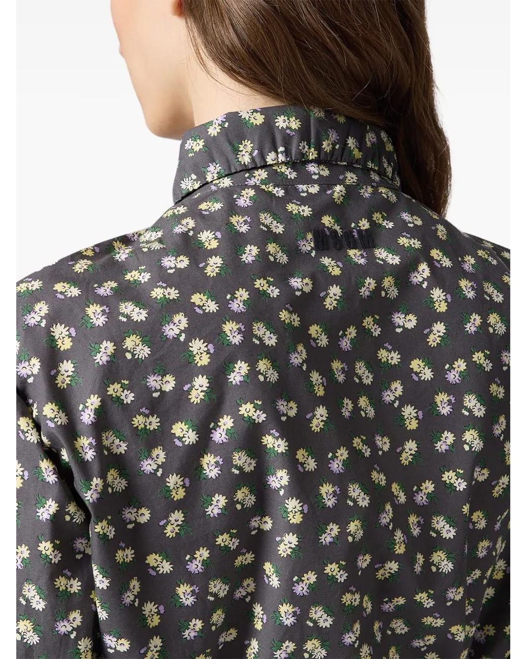 MSGM White Cropped-Hemd Mit Blumenprint
