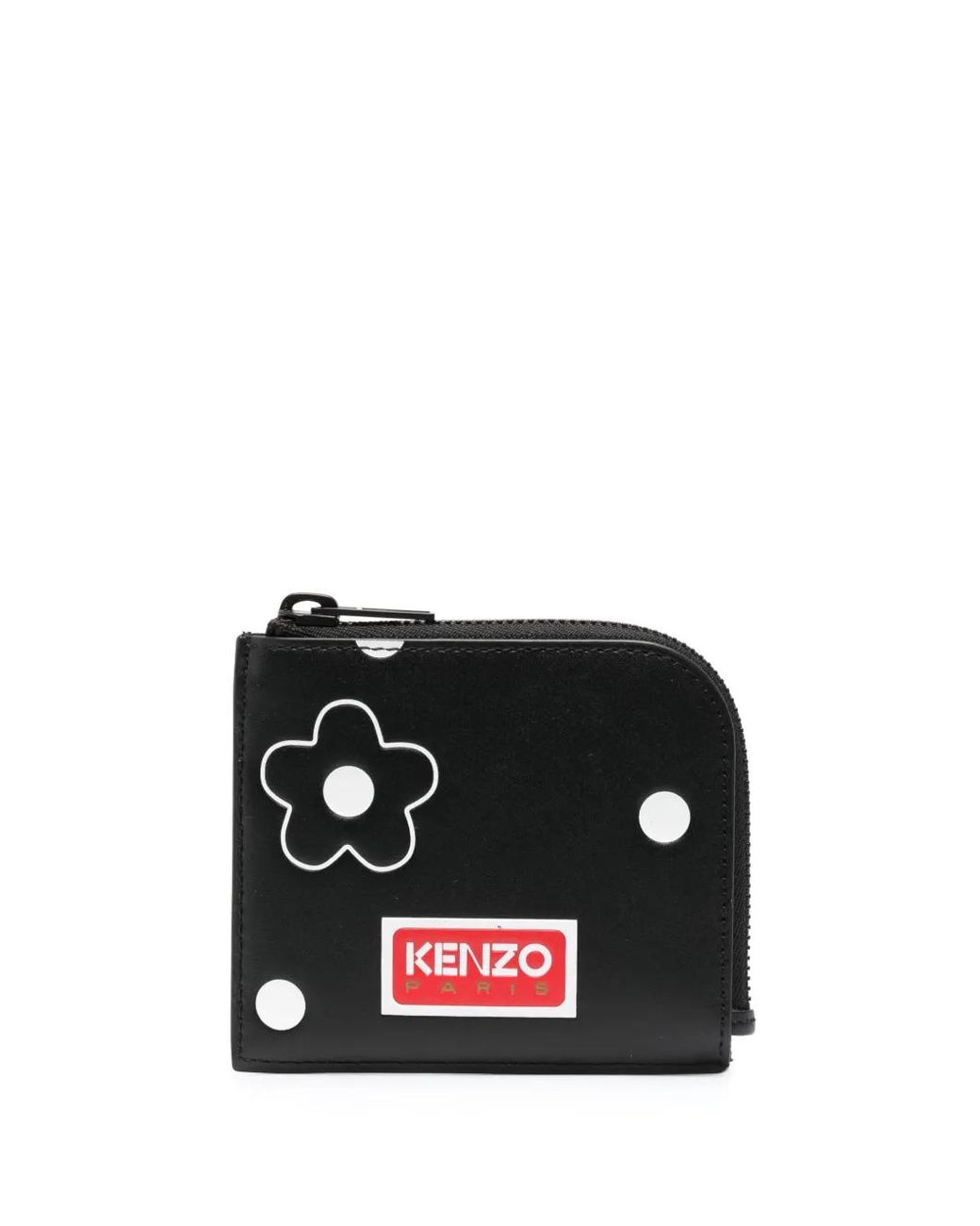 KENZO Black Floral-Print Calf-Leather Wallet