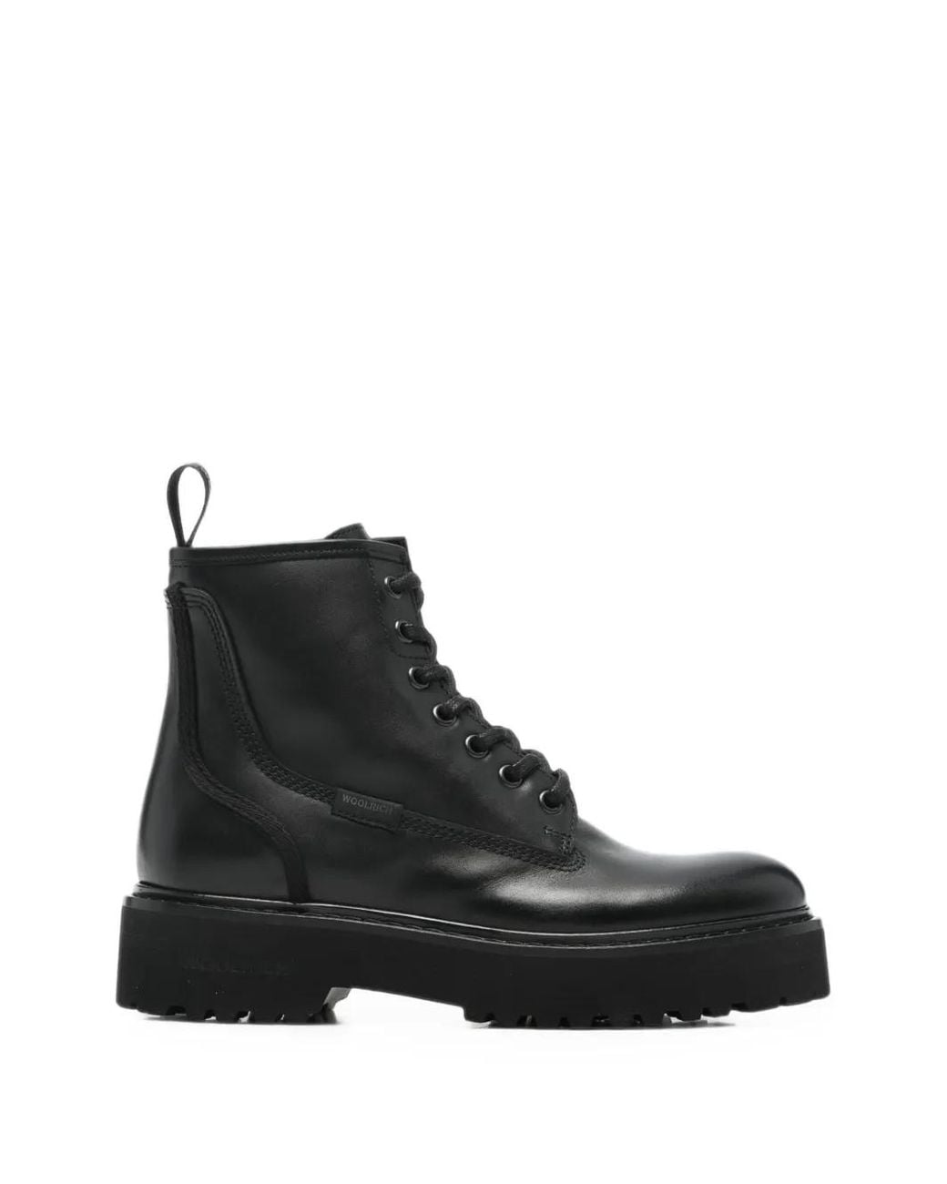 Woolrich Black Lace-Up Platform Ankle Boots