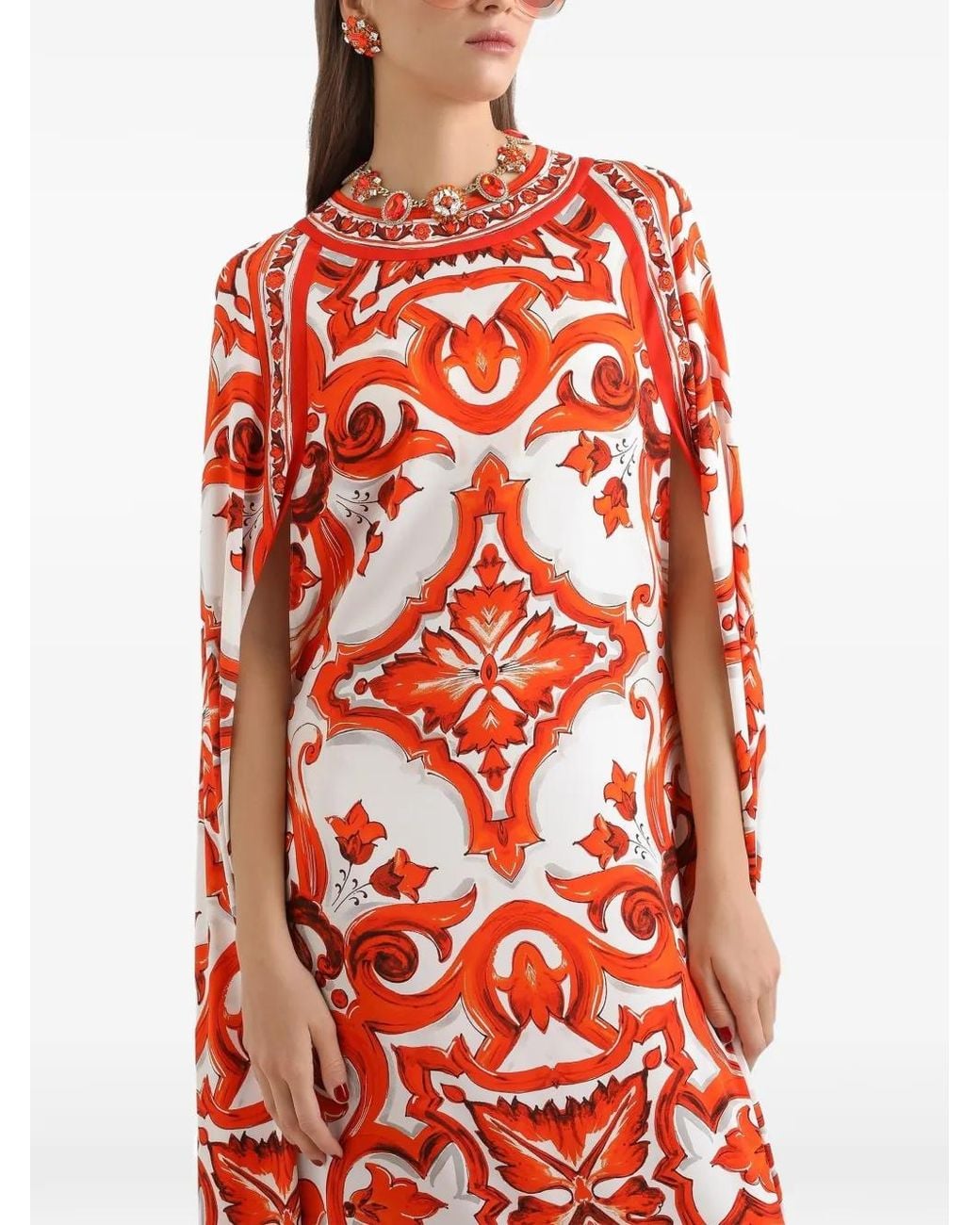 Dolce & Gabbana Red Exclusive Majolica-Print Charmeuse Dress