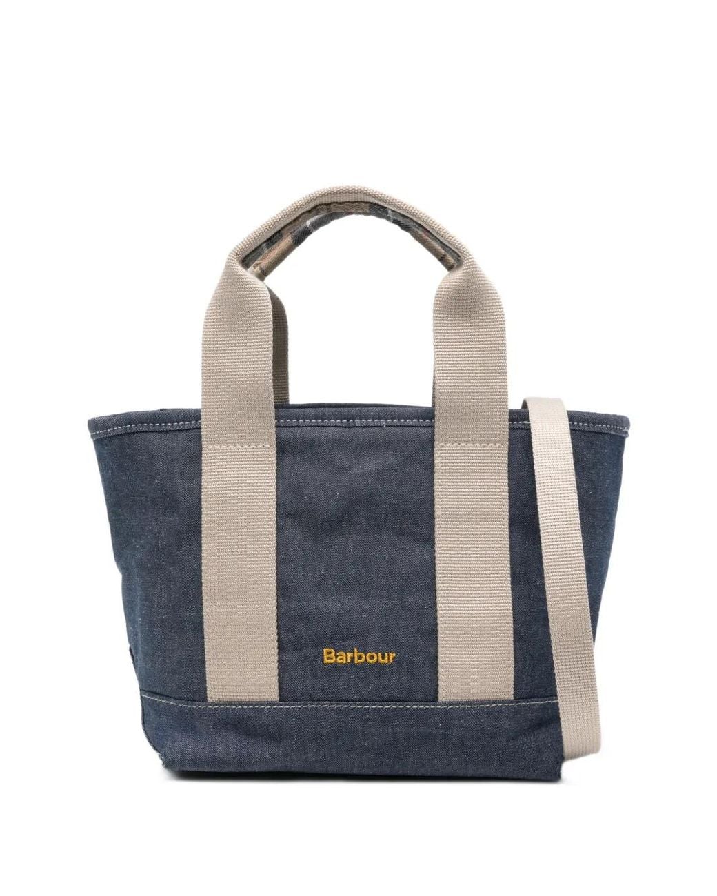 Barbour Blue Mini Mya Tartan-Detail Denim Tote Bag
