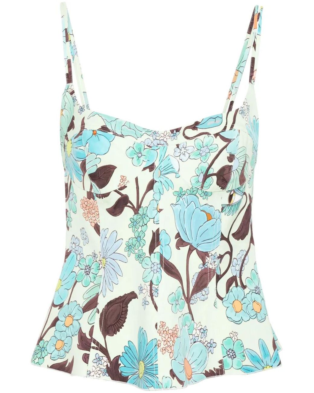 Stella McCartney Blue Floral-Print Peplum Top