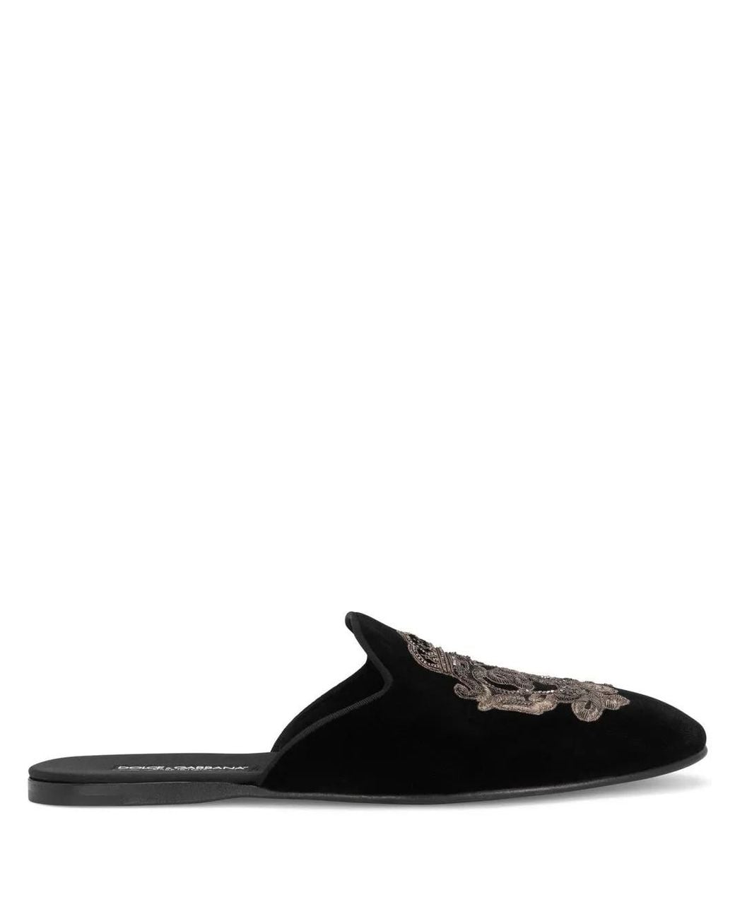 Dolce & Gabbana Black Embroidered Velvet Slippers for men