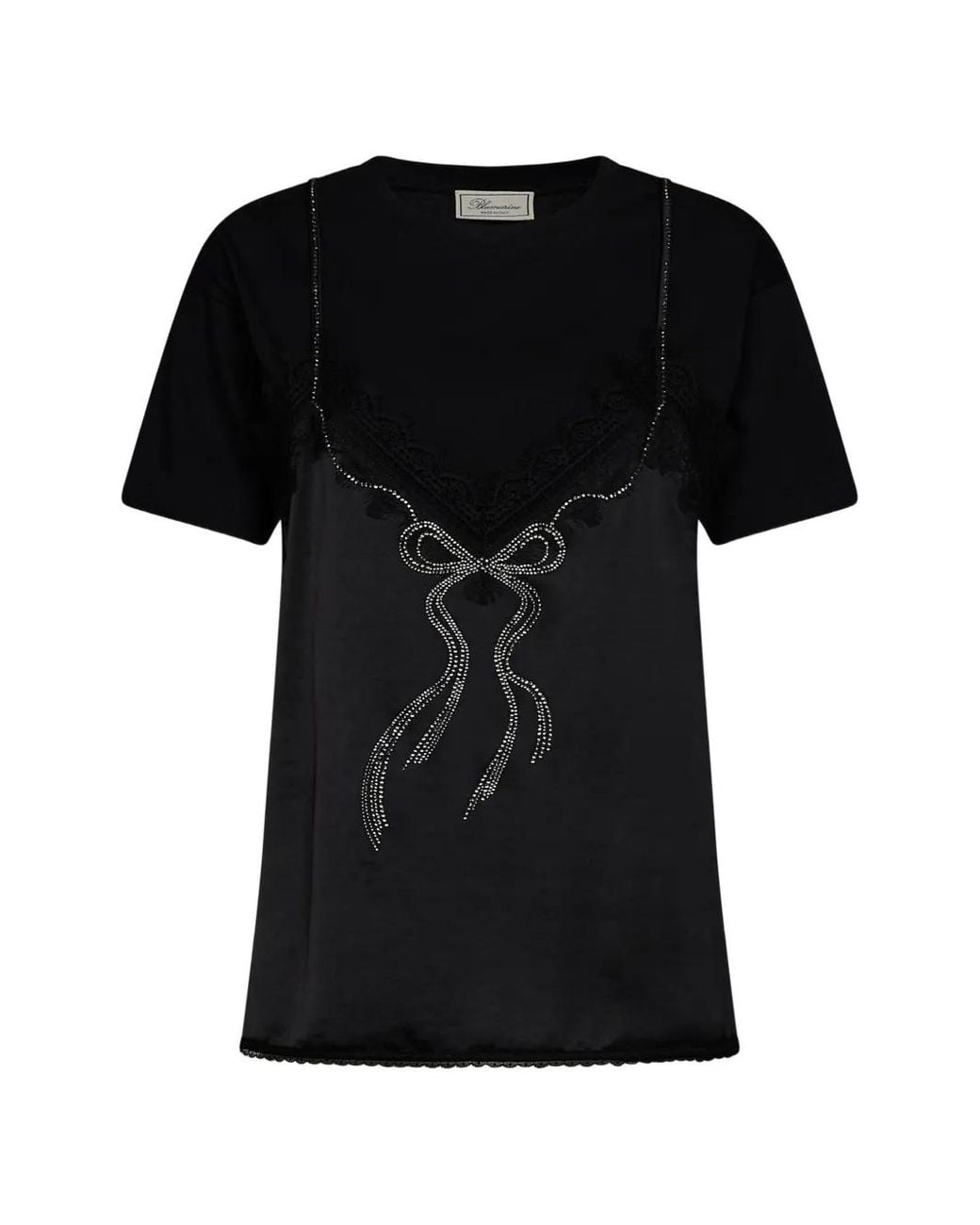 Blumarine Black Rhinestone-Embellished T-Shirt