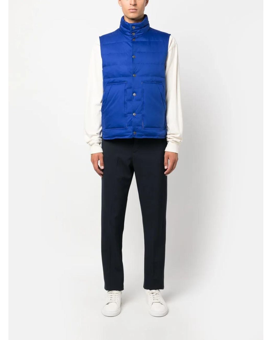 Kiton Blue Button-Up Padded Gilet for men