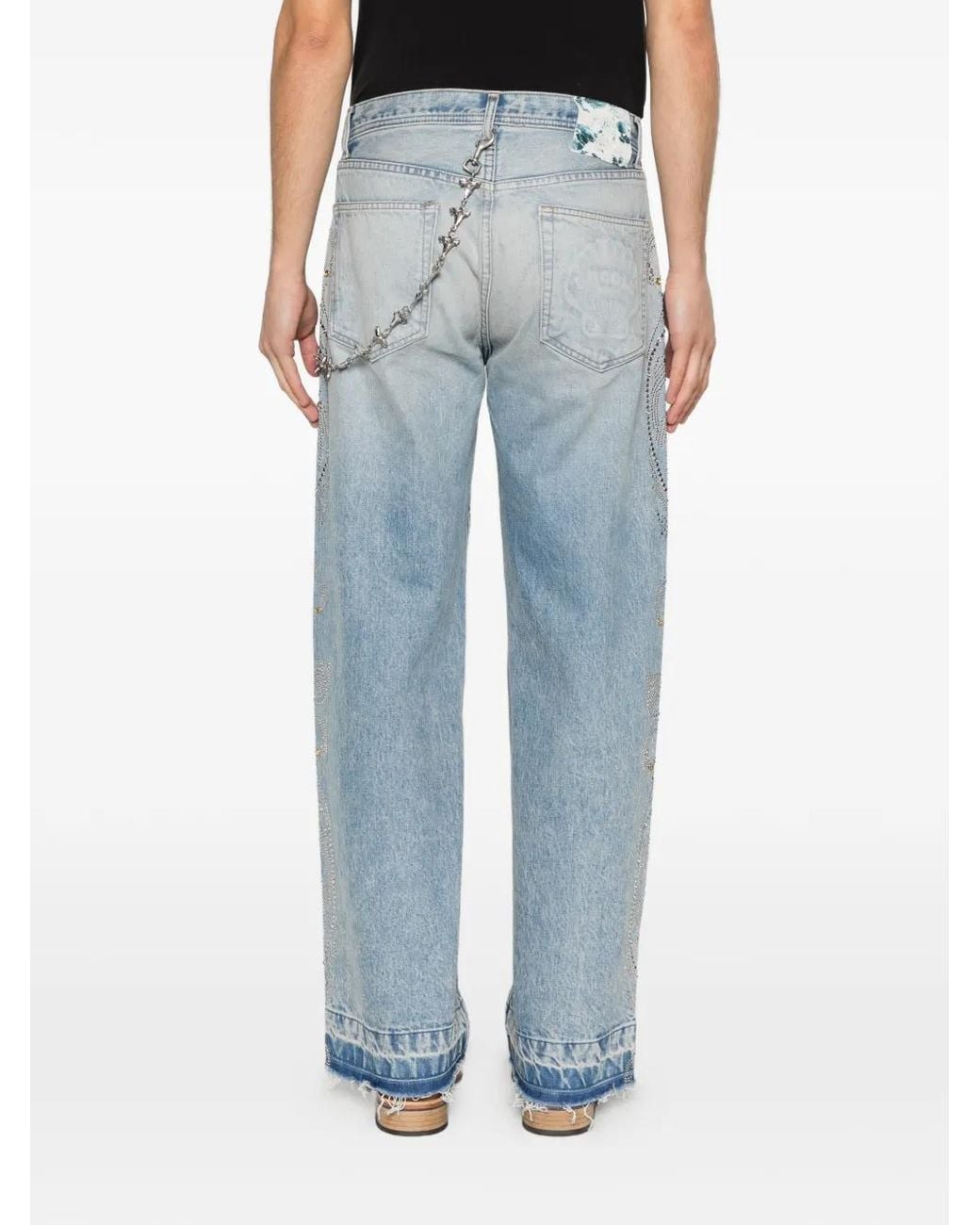 ERCOLE STUDIO Blue Embellished-Detail Frayed Jeans for men