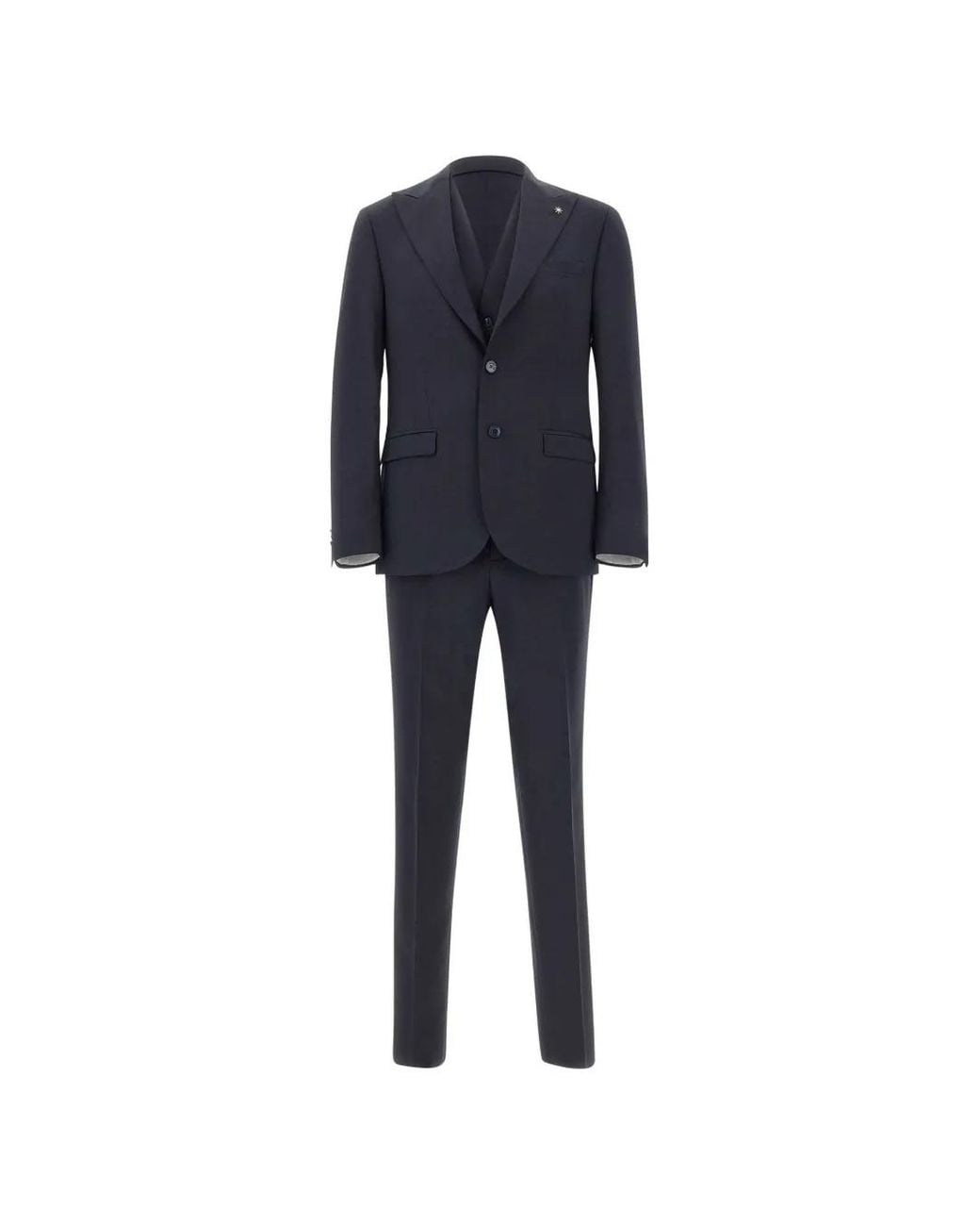 Manuel Ritz Blue Peaked-Lapel Three-Piece Suit for men