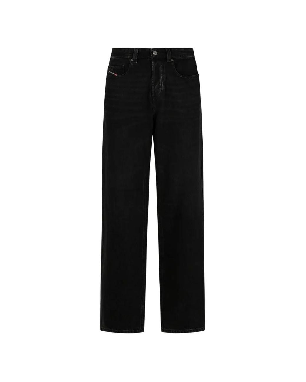 DIESEL Black Logo-Patch Straight-Leg Jeans for men