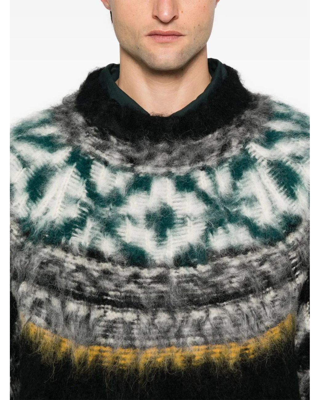 Sacai Black Pattern Intarsia-Knit Hoodie for men