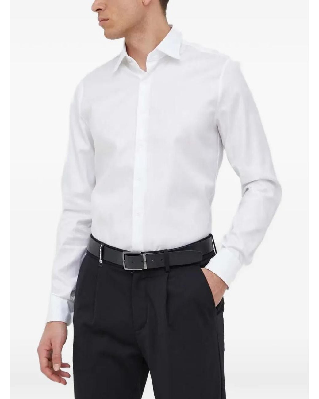 Michael Kors White Logo-Embroidered Long-Sleeve Shirt for men