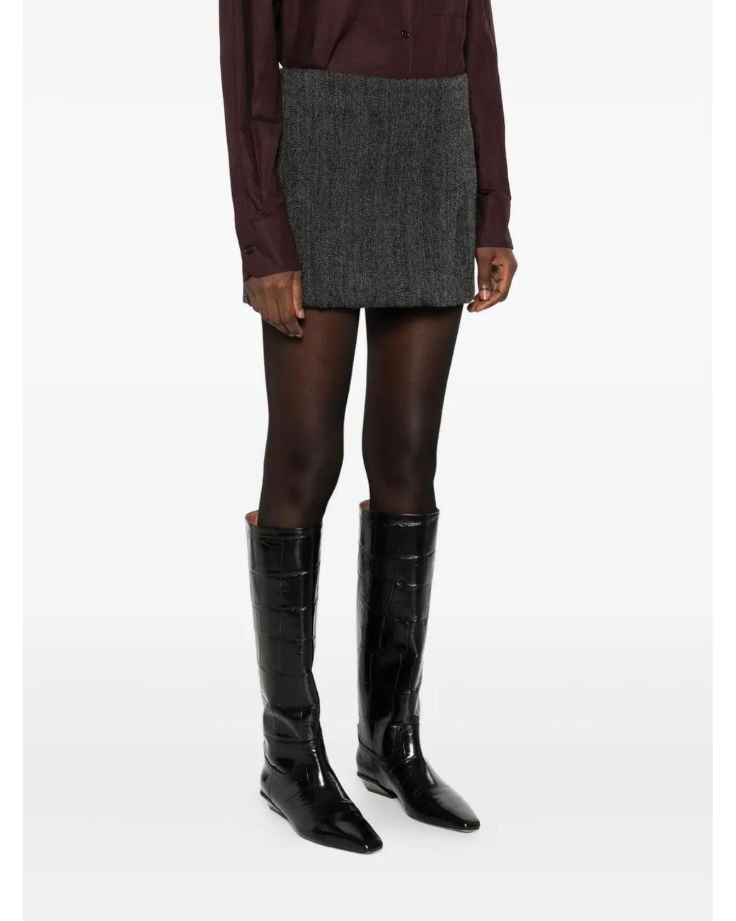 P.A.R.O.S.H. Black Herringbone Mini Skirt