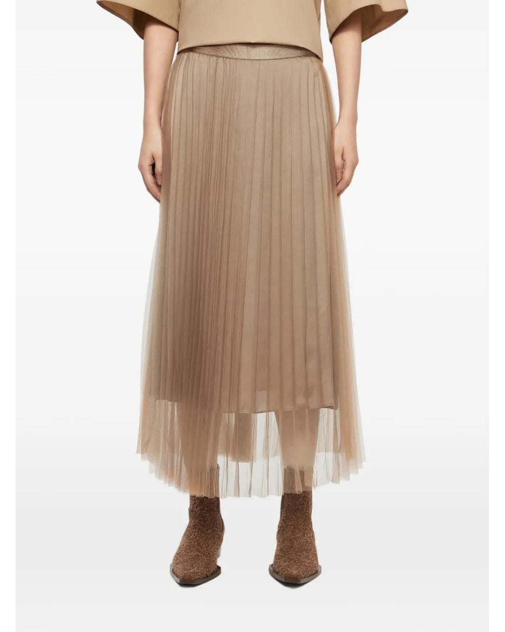JNBY Brown Pleated A-Line Skirt
