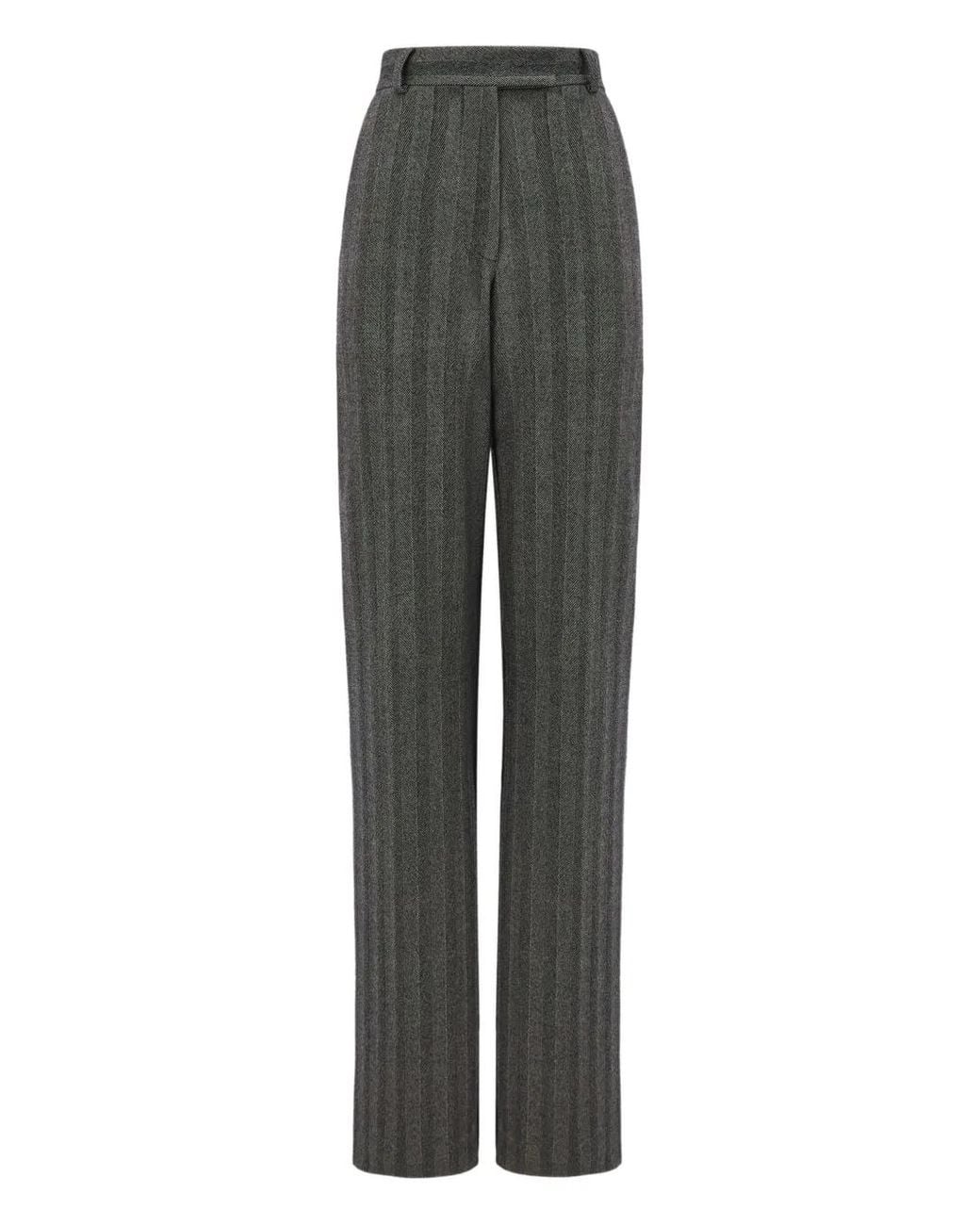 Ferragamo Gray Ferragamo Straight-Leg Chevron Tailored Trousers