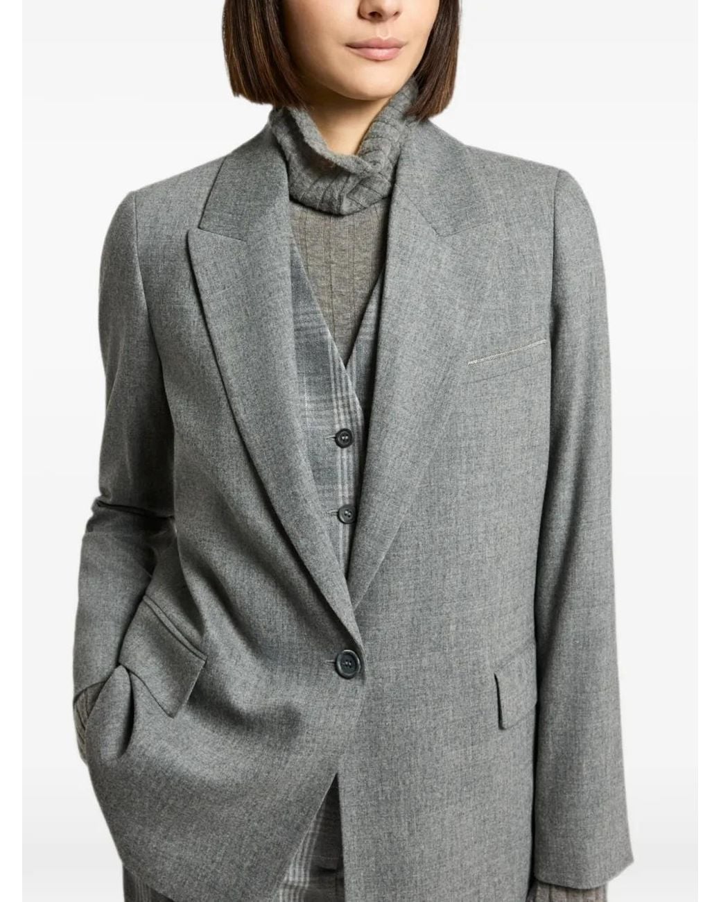 Peserico Gray Single-Breasted Peaked-Lapel Jacket