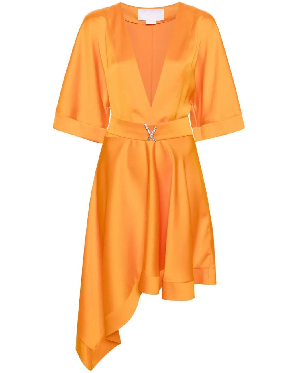 Genny Orange Robe Mi-Longue À Taille Ceinturée