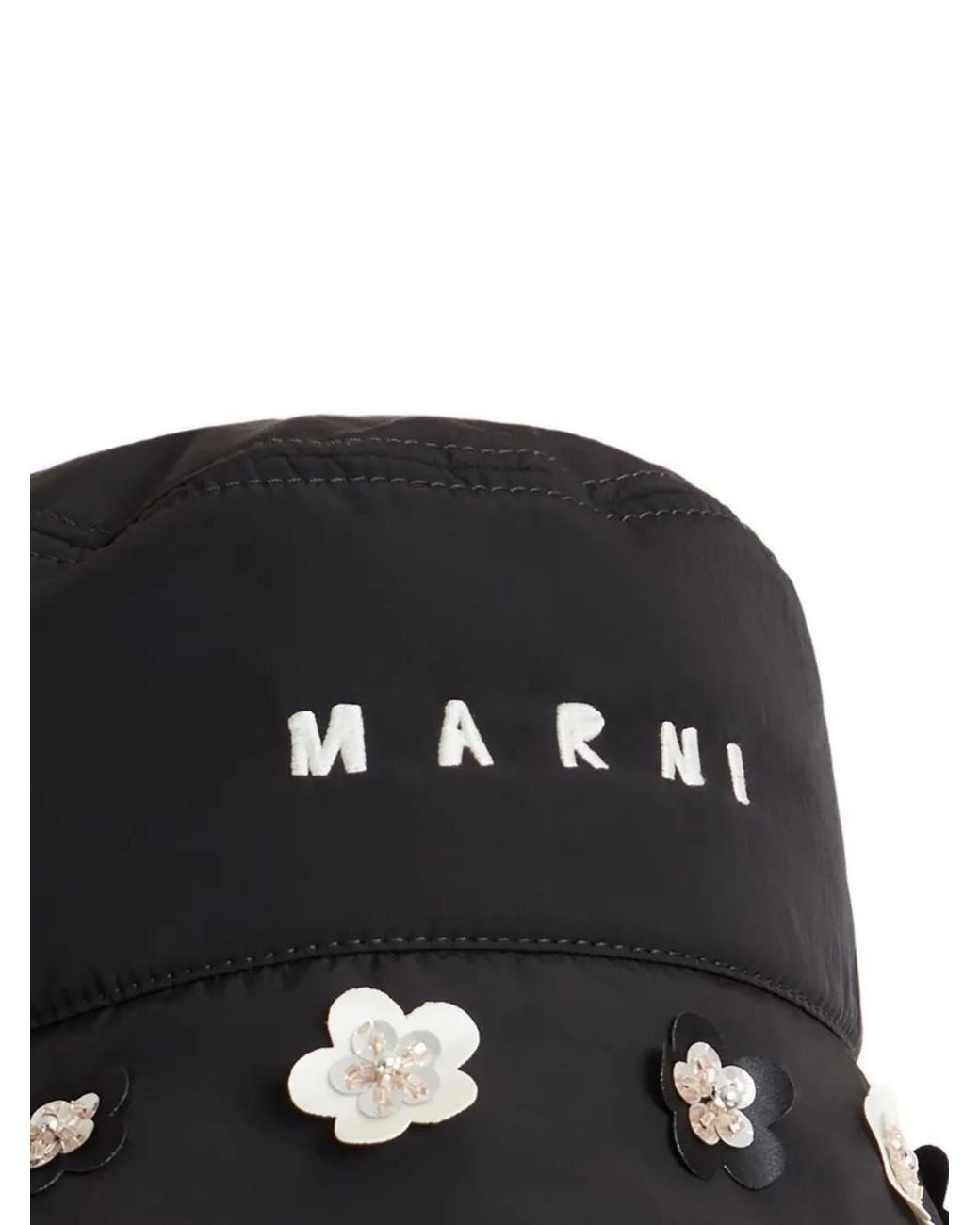 Marni Black Taft-Fischerhut Mit Gänseblümchen-Applikationen