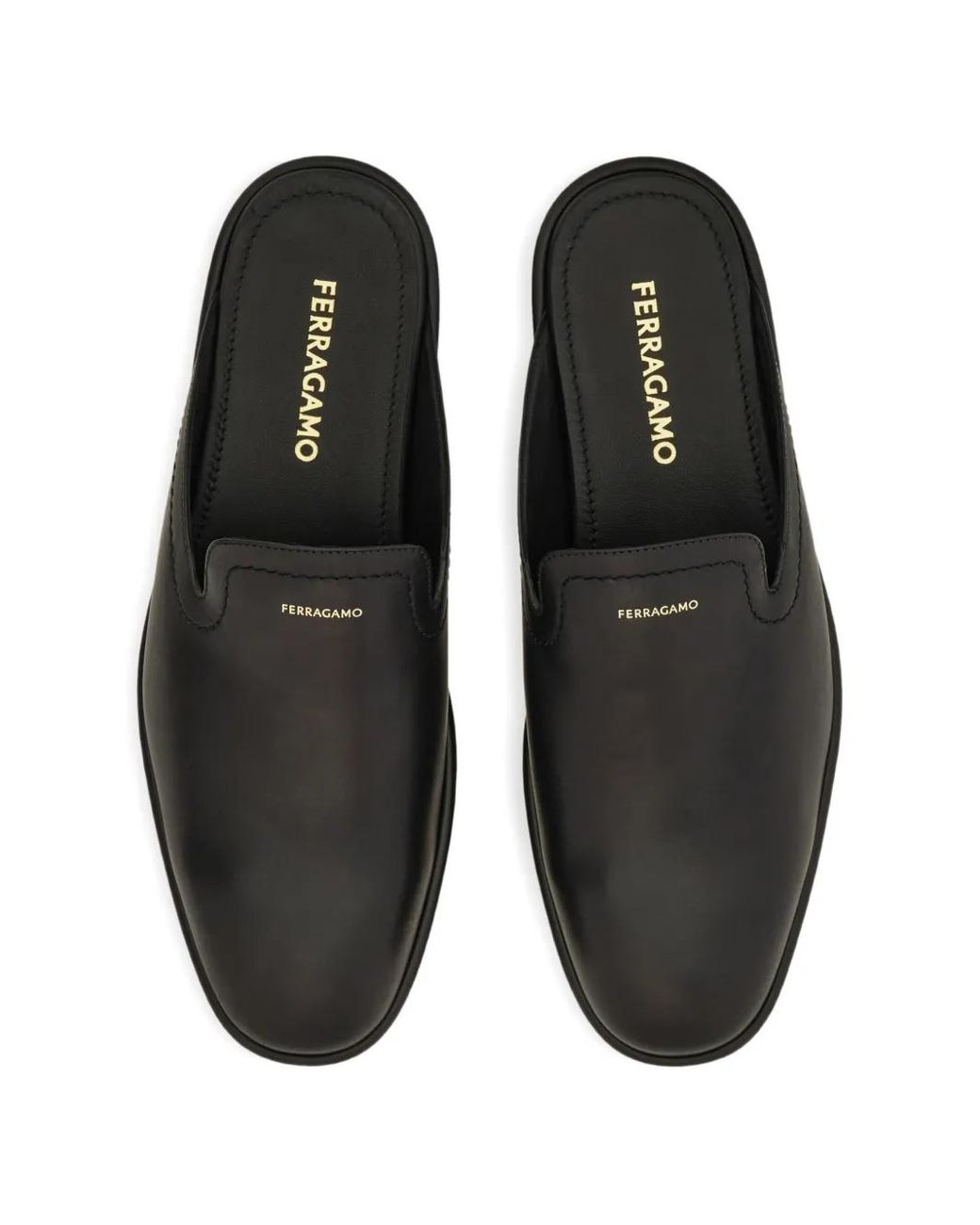 Ferragamo Black Leather Mules for men