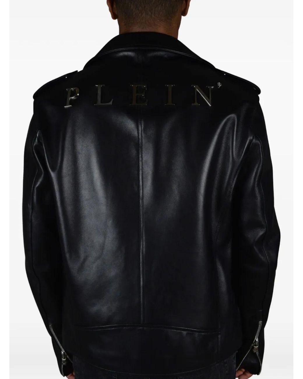 Philipp Plein Black Zip Leather Biker Jacket for men