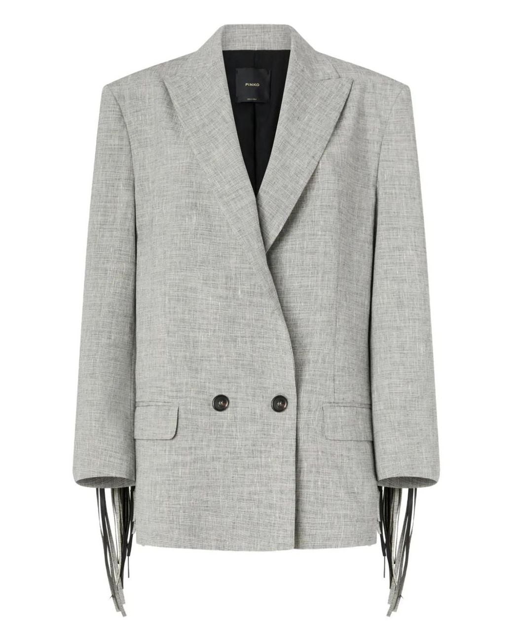 Pinko Gray Double-Breasted Jacket With Fringing