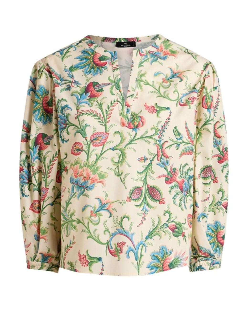 Etro Natural Cotton Blouse With Floral Motif