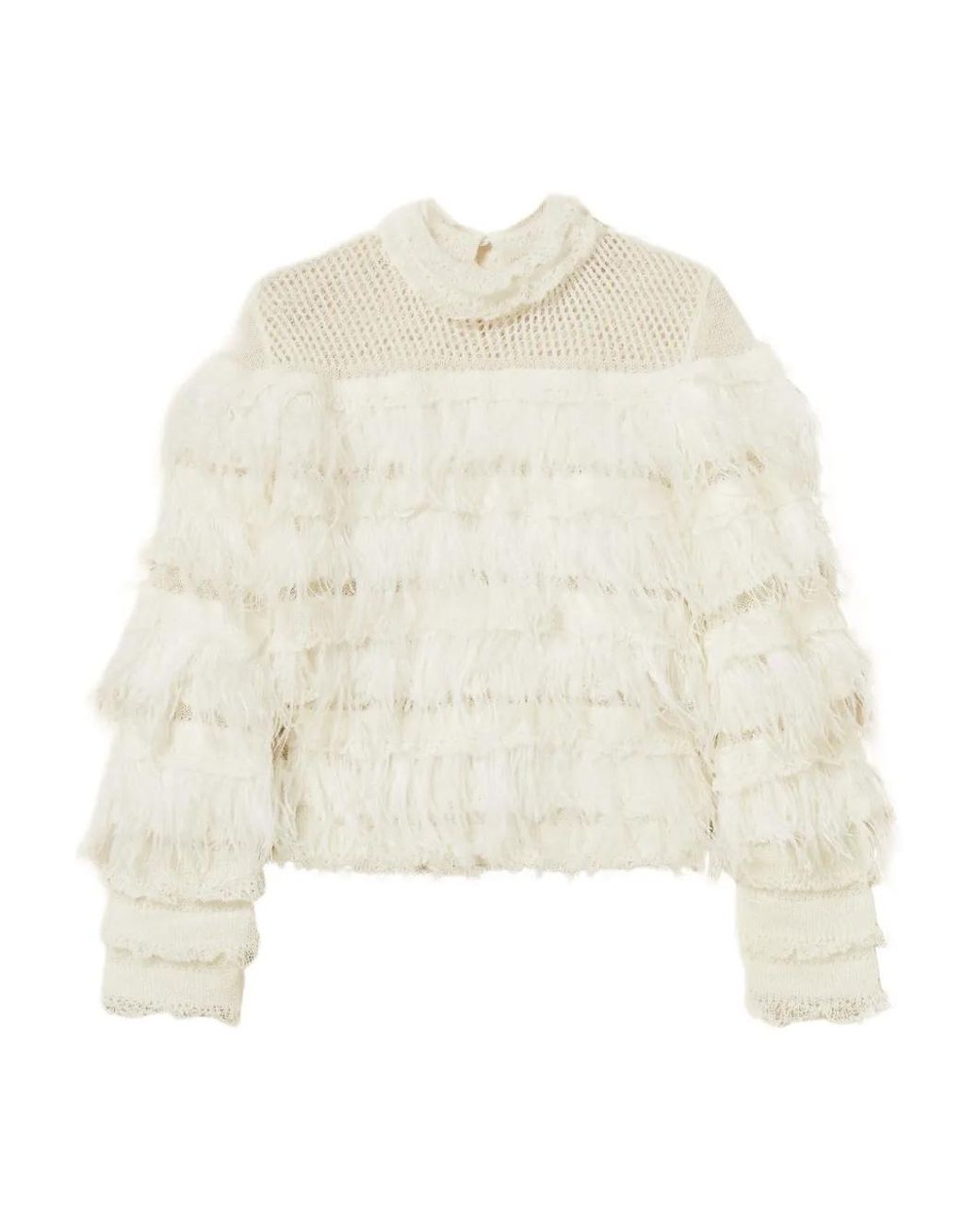 Twinset White Feather-Embellished Ruffled Jumper