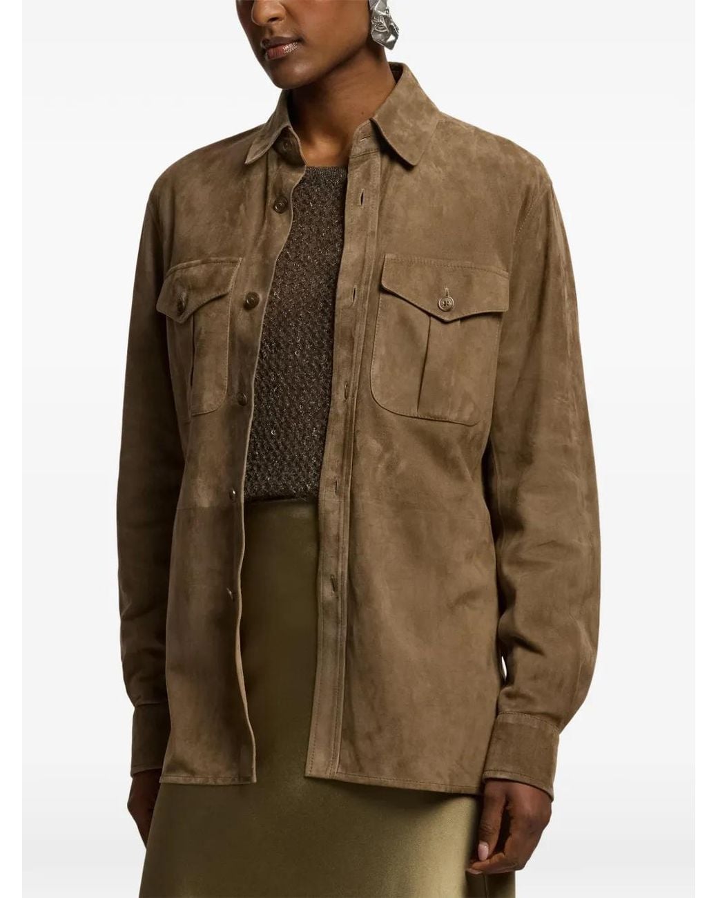 Ralph Lauren Brown Landry Lamb-Suede Shirt