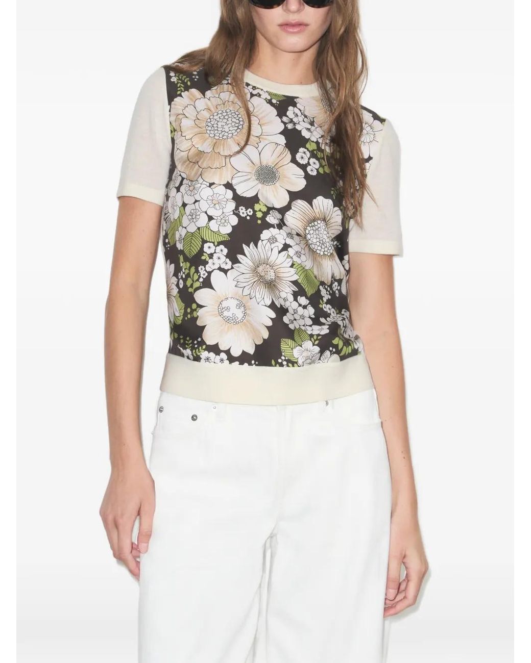 Tory Burch White Haut En Laine À Empiècements En Soie