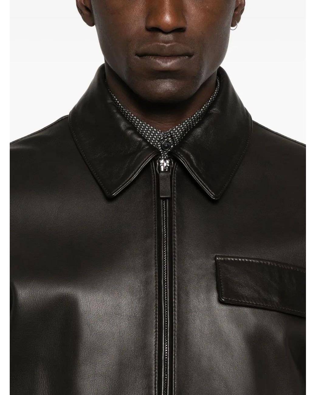 Emporio Armani Zip-Fastening Leather Jacket in Black for Men | Lyst UK
