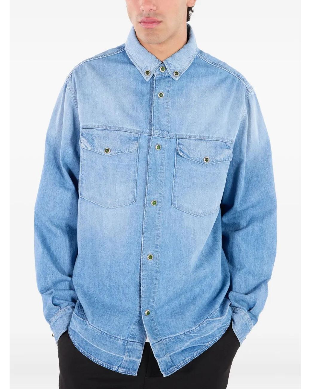 Roberto Cavalli Blue Stud-Button Denim Shirt for men