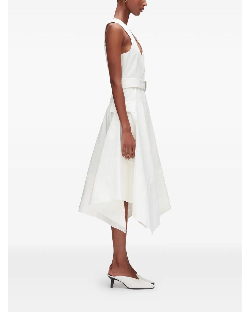 3.1 Phillip Lim White Belted V-Neck Midi Dress