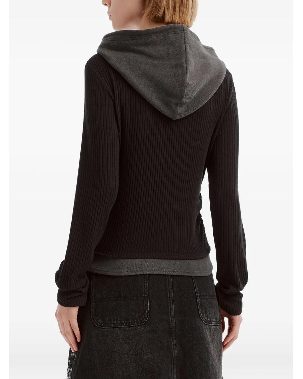 Musium Div. Black Ribbed Logo-Print Hoodie