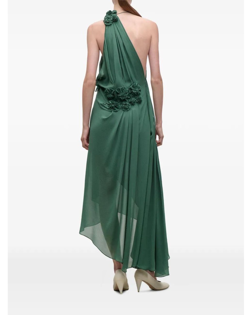 Victoria Beckham Green Pleated Appliqué Midi Dress