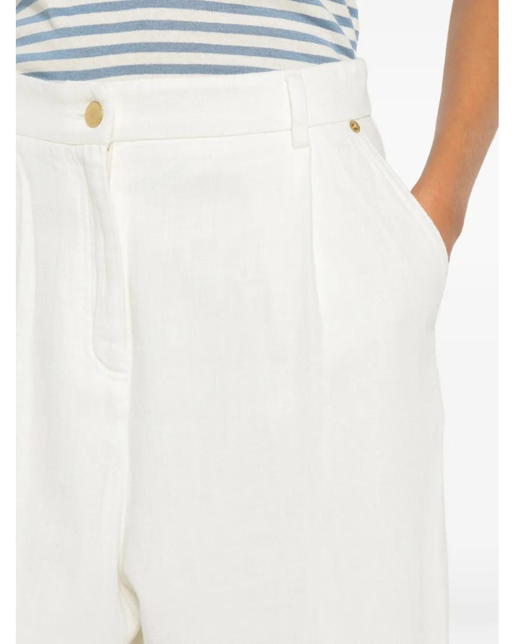 Momoní White Grecal Pleated Turned-Up Trousers