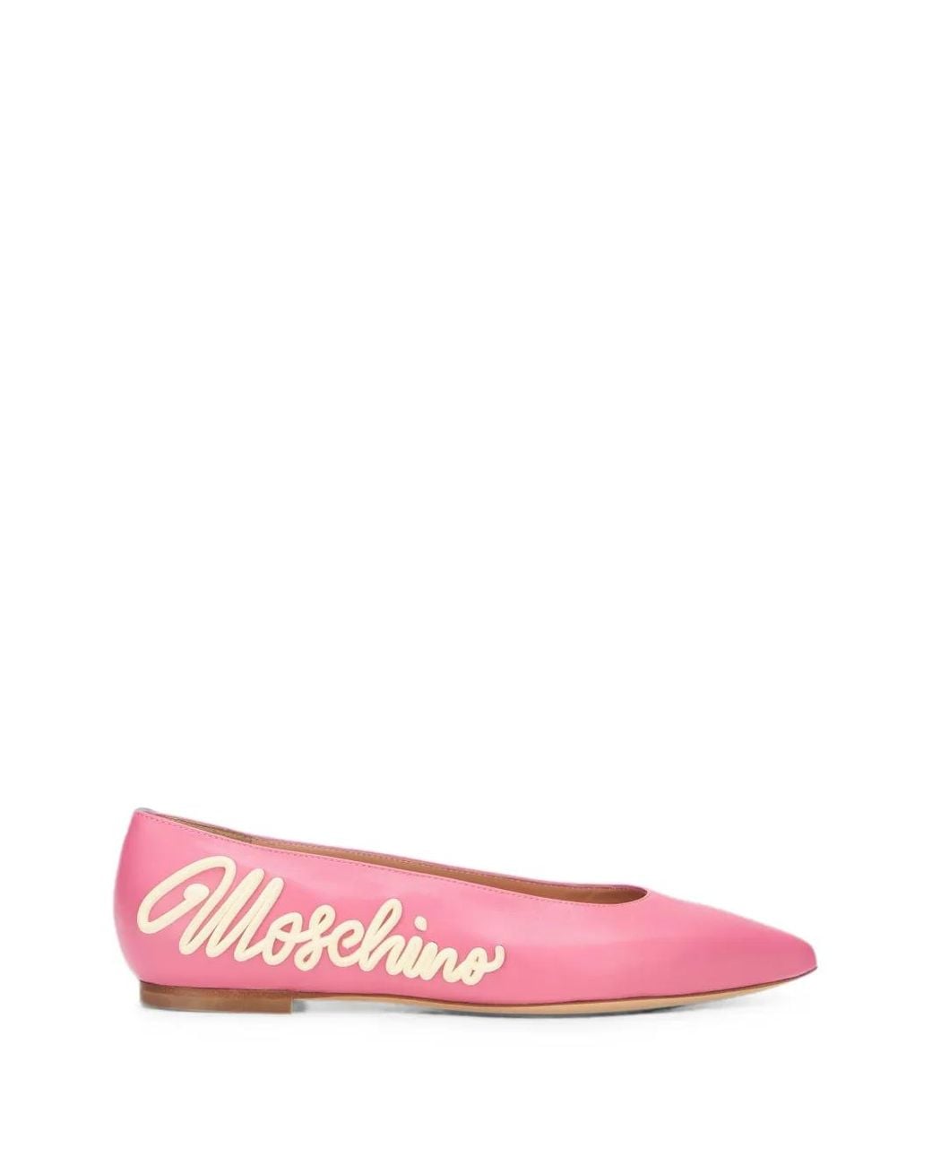 Moschino Pink Ballerines À Bout Pointu Et Patch Logo